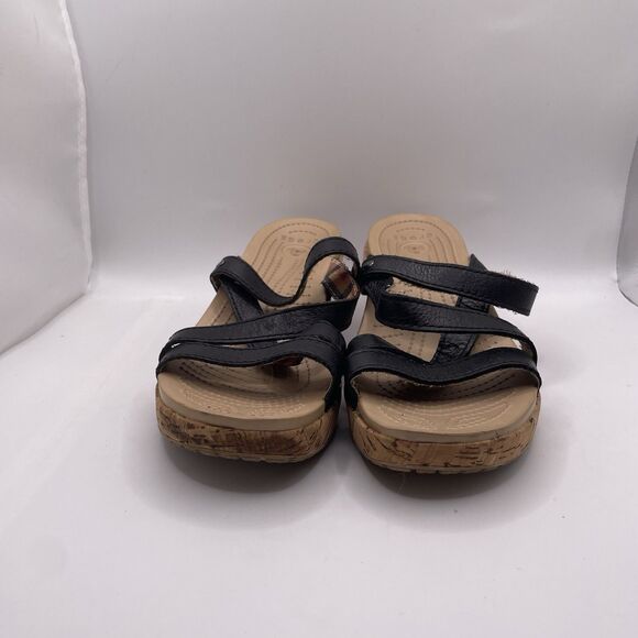 Crocs A Leigh Wedge Cork Sandal Women's Size 7 Plaid Preppy Beach Summer - Picture 2 of 8